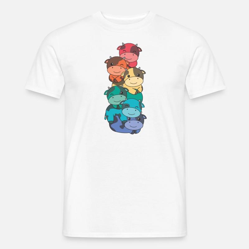 Rainbow Flag Pride LGBTQ Mignon Cow Stack - T-shirt homme - blanc