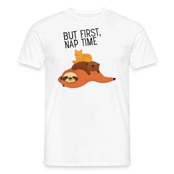But First Nap Time - Sloth Cat Otter Illustration - Men's T-Shirt - white - Front - AI Model Male 178 dark (178cm)
