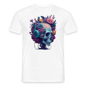 Skull and Flowers, Headphones - Männer T-Shirt - Weiß - Vorne - AI Model Male 178 dark (178cm)