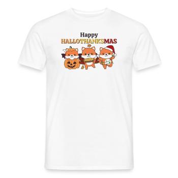 Happy Hallothanksmas Fox Christmas Foxes - Men's T-Shirt - white - Front - AI Model Male 178 dark (178cm)