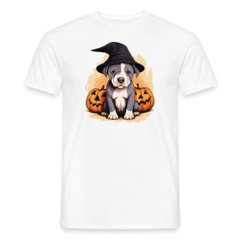 Halloween Hexenhut Kürbis Hund American Staffie - Männer T-Shirt - Weiß - Vorne - AI Model Male 178 dark (178cm)