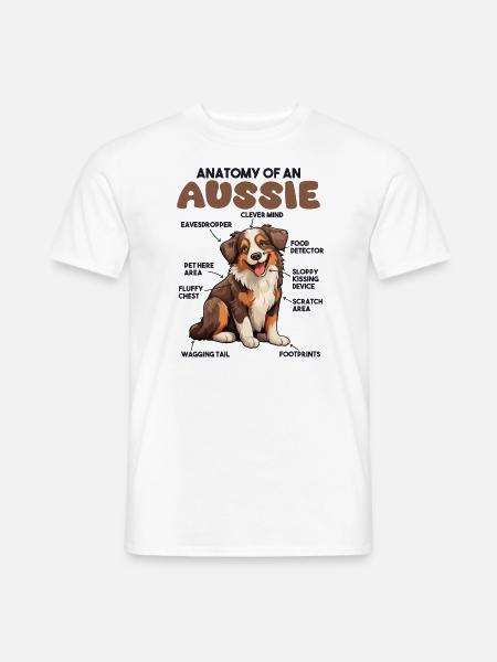 Hunde Erklärung Anatomy eines Australian Shepherd - Männer T-Shirt - Weiß