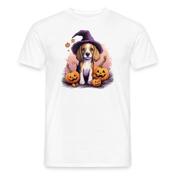 Halloween Witch Hat Pumpkin Dog Beagle - Men's T-Shirt - white - Front - AI Model Male 178 dark (178cm)