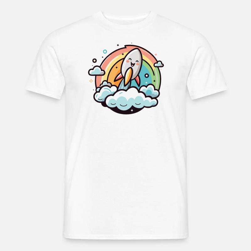Fröhliche Rakete mit Regenbogen - Männer T-Shirt - Weiß