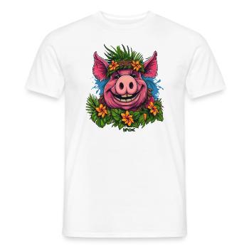 Easter Island Vacation Beach Flowers Pig - Men's T-Shirt - white - Front - AI Model Male 178 dark (178cm)