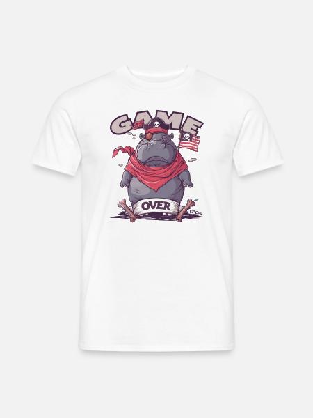 Piraten Hippo: Game Over, Gaming Nilpferd Pirat - Männer T-Shirt - Weiß