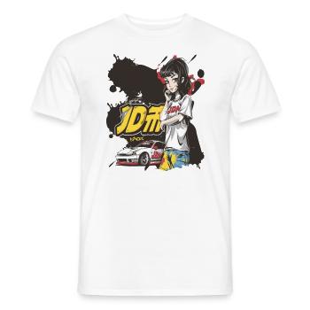 Jolie fille d’anime en tant que coureur de rue JDM - T-shirt homme - blanc - Devant - AI Model Male 178 dark (178cm)