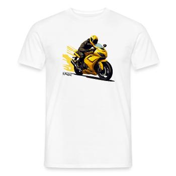 Moto jaune : Pilote de motard Superbike - T-shirt homme - blanc - Devant - AI Model Male 178 dark (178cm)