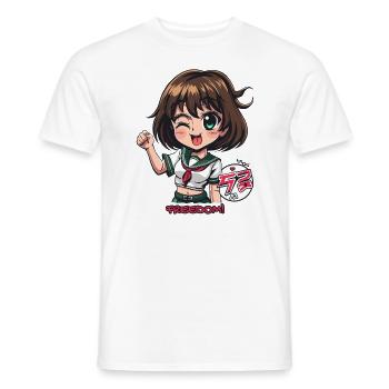 Naughty anime girl raises her fist for freedom - Men's T-Shirt - white - Front - AI Model Male 178 dark (178cm)