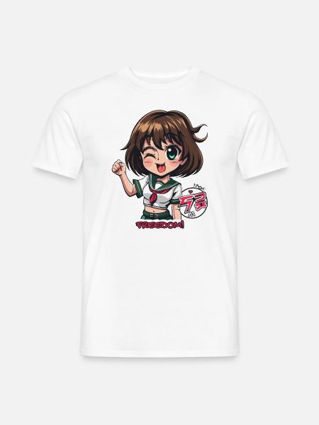 Frække anime pige løfter knytnæven for frihed - Mænd T-shirt - hvid