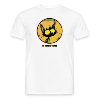 Die coole unschuldige Katze: "Das war ich nicht!" - Männer T-Shirt - Weiß - Vorne - AI Model Male 178 dark (178cm)