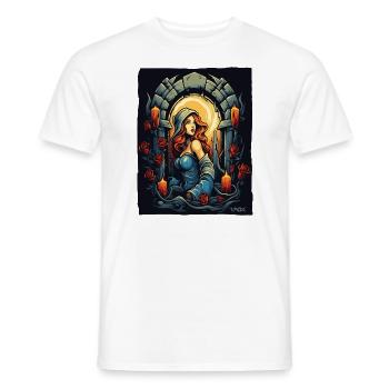 A maid lost in the dungeon of roses - Men's T-Shirt - white - Front - AI Model Male 178 dark (178cm)