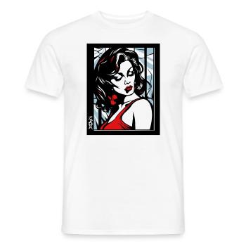Elegante Frau in rotem Kleid - Männer T-Shirt - Weiß - Vorne - AI Model Male 178 dark (178cm)