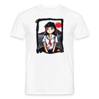 Anime Manga Écolière Japonais Soleil Rouge - T-shirt homme - blanc - Devant - AI Model Male 178 dark (178cm)