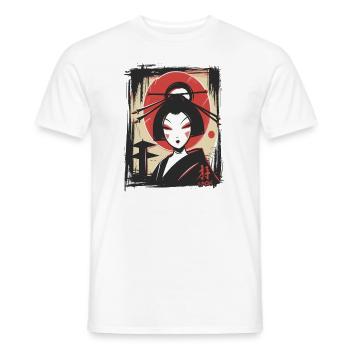 The Cool Anime Japanese Geisha - Men's T-Shirt - white - Front - AI Model Male 178 dark (178cm)