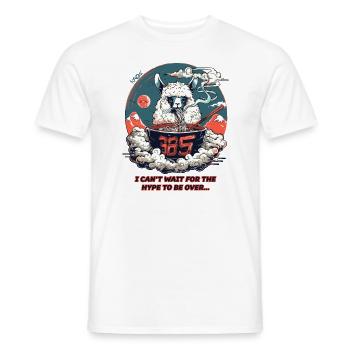 Le battage médiatique est terminé : un lama mange des nouilles ramen - T-shirt homme - blanc - Devant - AI Model Male 178 dark (178cm)