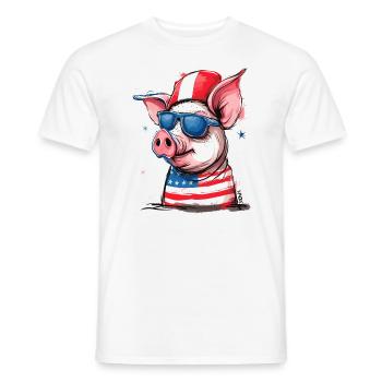 Pigtriotian Patriot: Pig of the USA - Men's T-Shirt - white - Front - AI Model Male 178 dark (178cm)