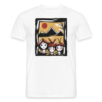 Three cute rice farmers under the Japanese sun - Men's T-Shirt - white - Front - AI Model Male 178 dark (178cm)