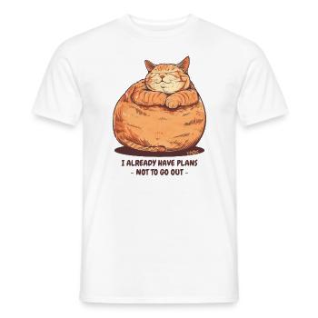 A very chubby, fat cat with a plan - Men's T-Shirt - white - Front - AI Model Male 178 dark (178cm)
