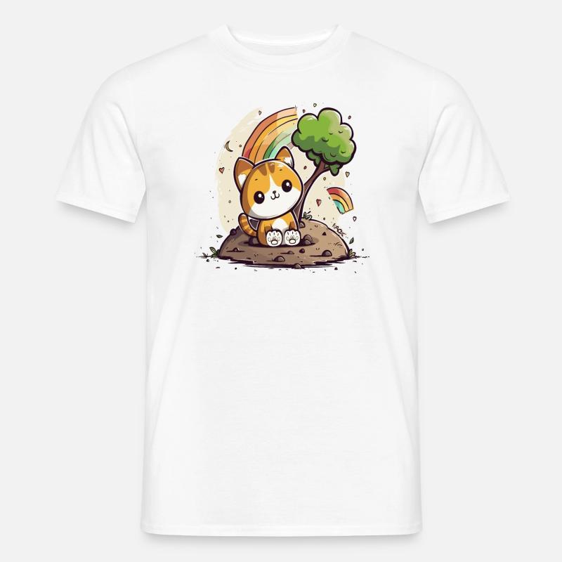 Niedliche Regenbogen-Kätzchen-Katze - Männer T-Shirt - Weiß