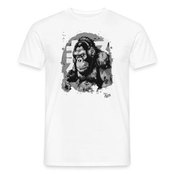 Funky Music Headphones Chimpanzee Monkey - Men's T-Shirt - white - Front - AI Model Male 178 dark (178cm)