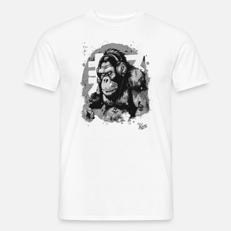 Funky Musik Kopfhörer Schimpansen-Affe - Männer T-Shirt - Weiß