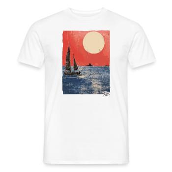 Sonnenuntergang und Segelboot im Ozean - Männer T-Shirt - Weiß - Vorne - AI Model Male 178 dark (178cm)