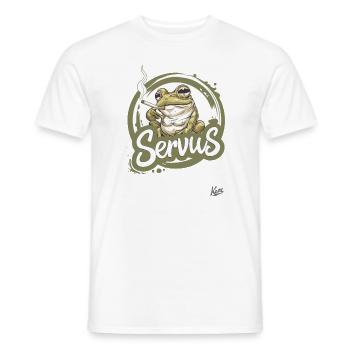 A cool smoking frog says: Servus - Men's T-Shirt - white - Front - AI Model Male 178 dark (178cm)