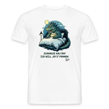 Crocodile alligator in bed, snout I want to sleep - Men's T-Shirt - white - Front - AI Model Male 178 dark (178cm)