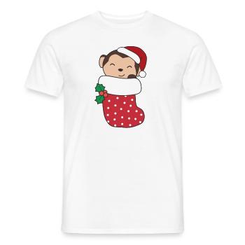 Singe mignon en chaussette de Noël pour singe de Noël - T-shirt homme - blanc - Devant - AI Model Male 178 dark (178cm)