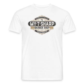 Coming To America My-T-Sharp Barber Shop - Men's T-Shirt - white - Front - AI Model Male 178 dark (178cm)