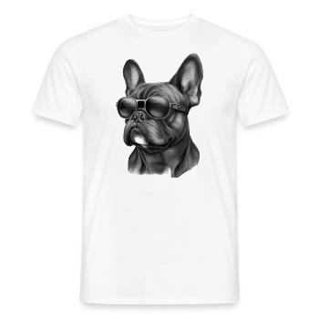 Cool bouledogue français portant des lunettes de soleil - T-shirt homme - blanc - Devant - AI Model Male 178 dark (178cm)