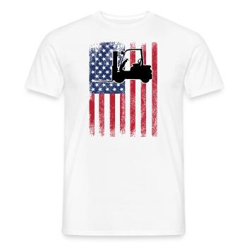 Chariot élévateur à fourche USA Flag - T-shirt homme - blanc - Devant - AI Model Male 178 dark (178cm)