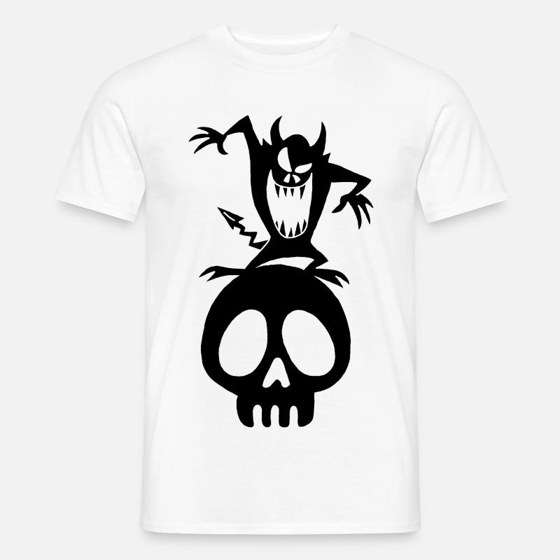 Schädel und schwarzer Dämon - Männer T-Shirt - Weiß