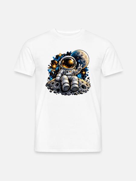 Astronaut auf Mondstein - Männer T-Shirt - Weiß