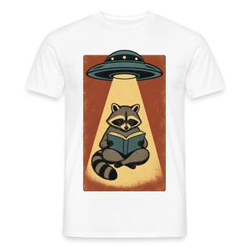 Lesender Waschbär im UFO Strahl - Männer T-Shirt - Weiß - Vorne - AI Model Male 178 dark (178cm)