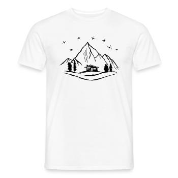 Mountains, hut and forest with starry sky - Men's T-Shirt - white - Front - AI Model Male 178 dark (178cm)