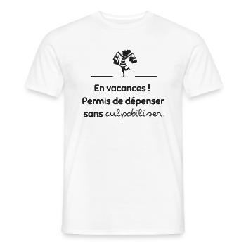 En vacances, permis de dépenser | Idée cadeau - T-shirt homme - blanc - Devant - AI Model Male 178 dark (178cm)