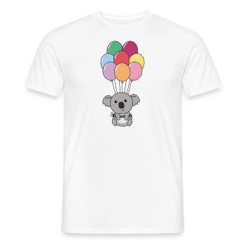Koala flies upwards with colorful balloons - Men's T-Shirt - white - Front - AI Model Male 178 dark (178cm)