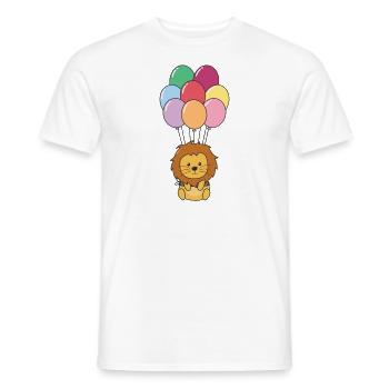 Lion flies upwards with colorful balloons - Men's T-Shirt - white - Front - AI Model Male 178 dark (178cm)