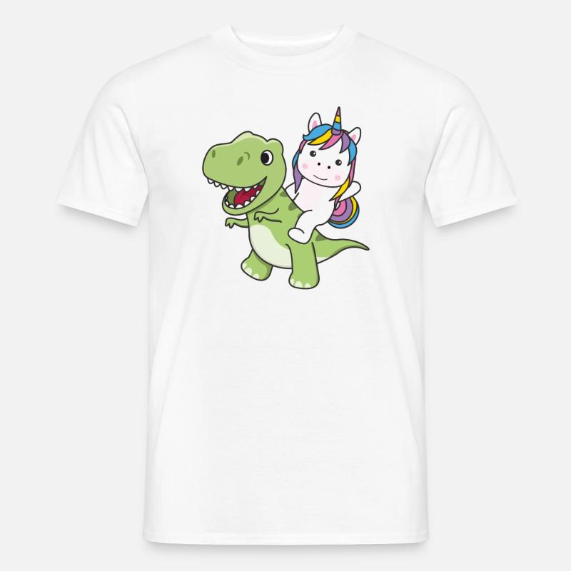 Einhorn reitet auf Trex süßer Dino mit Einhörnern - Männer T-Shirt - Weiß