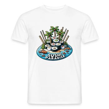 Palm Trees Beach Sushi Paradise - Men's T-Shirt - white - Front - AI Model Male 178 dark (178cm)