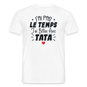 J’ai Pas Le Temps J’ai Bêtise Avec Tata - T-shirt homme - blanc - Devant - AI Model Male 178 dark (178cm)