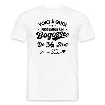 Bogosse 36 ans Cadeau Humour Anniversaire 36 ans - T-shirt homme - blanc - Devant - AI Model Male 178 dark (178cm)