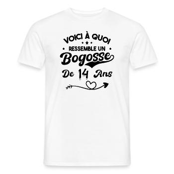 Bogosse 14 ans Cadeau Humour Anniversaire 14 ans - T-shirt homme - blanc - Devant - AI Model Male 178 dark (178cm)