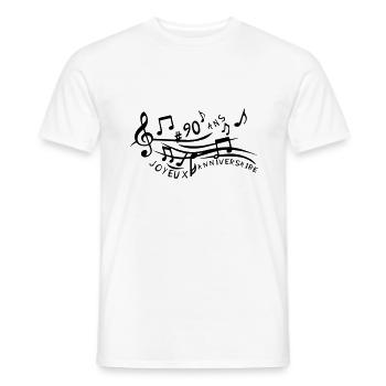 90 ans partition musicale anniversaire - T-shirt homme - blanc - Devant - AI Model Male 178 dark (178cm)