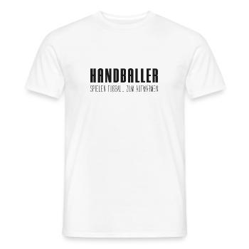 Handballer spielen Fußball zum Aufwärmen - Männer T-Shirt - Weiß - Vorne - AI Model Male 178 dark (178cm)