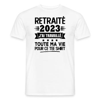 Retraité 2023 j'ai travaillé toute ma vie pour ce - T-shirt homme - blanc - Devant - AI Model Male 178 dark (178cm)