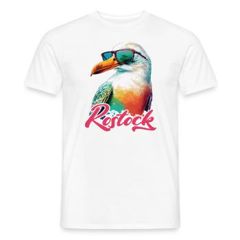 Rostock holiday cool colorful seagull with sunglasses - Men's T-Shirt - white - Front - AI Model Male 178 dark (178cm)