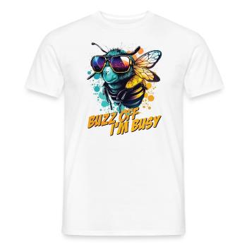Bumblebee with sunglasses Buzz Off I'm Busy - Men's T-Shirt - white - Front - AI Model Male 178 dark (178cm)